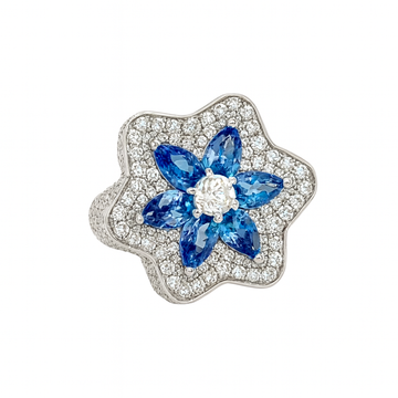 Starlit Blossom Blue Pear Floral Ring