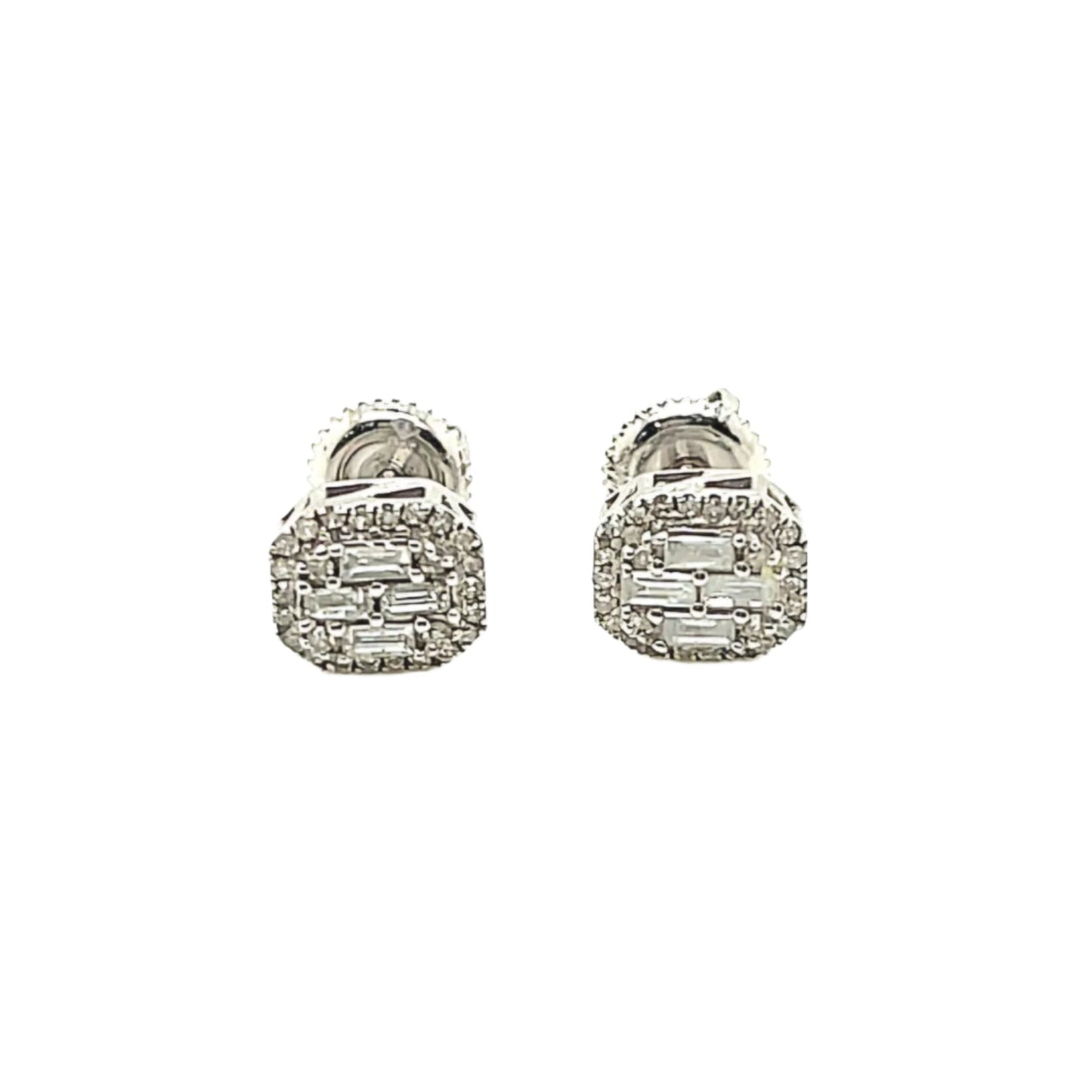 14K White Gold Square Shaped Screw Back Earrings With Natural Baguette Diamonds 0.45ct  -  SE17345A