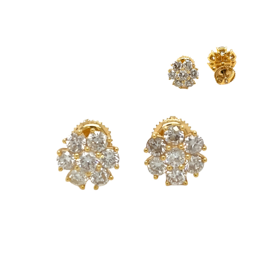 14K Gold & White Gold Flower Shaped Round Natural Diamonds Earrings - SE14418