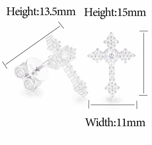 Iced Out Cubic Zirconia 925 Sterling Silver Cross Earrings - C200019