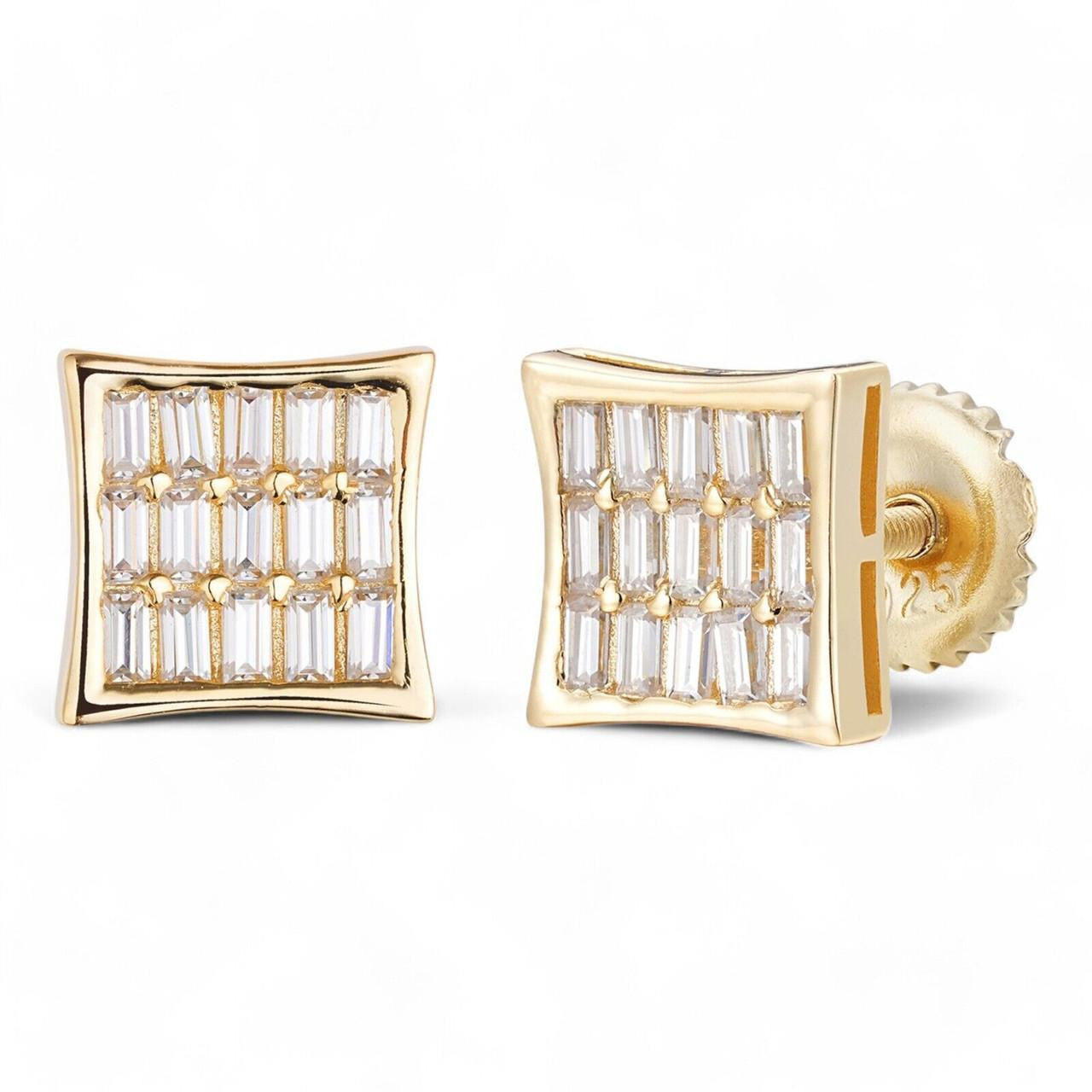 Moissanite Modern Baguette Iced Out Earrings 10k Gold Stud - G207013