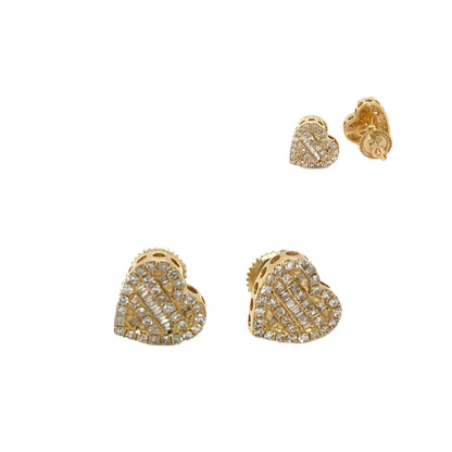 14K Gold Heart Shaped Screw back Earrings With Natural Diamonds 0.60ct  -  SE12745