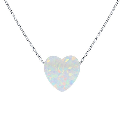 Blue Pink White Opal Heart Charm Pendant & Chain 16" Necklace in 925 Sterling Silver - C5090019