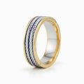 Men's wedding band with twisted cable and blue enamel