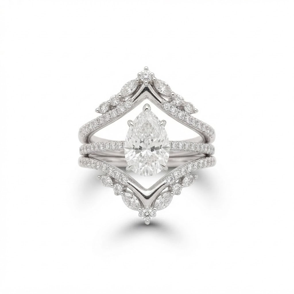 Chevron laurel ring enhancer with brilliant stones, front view