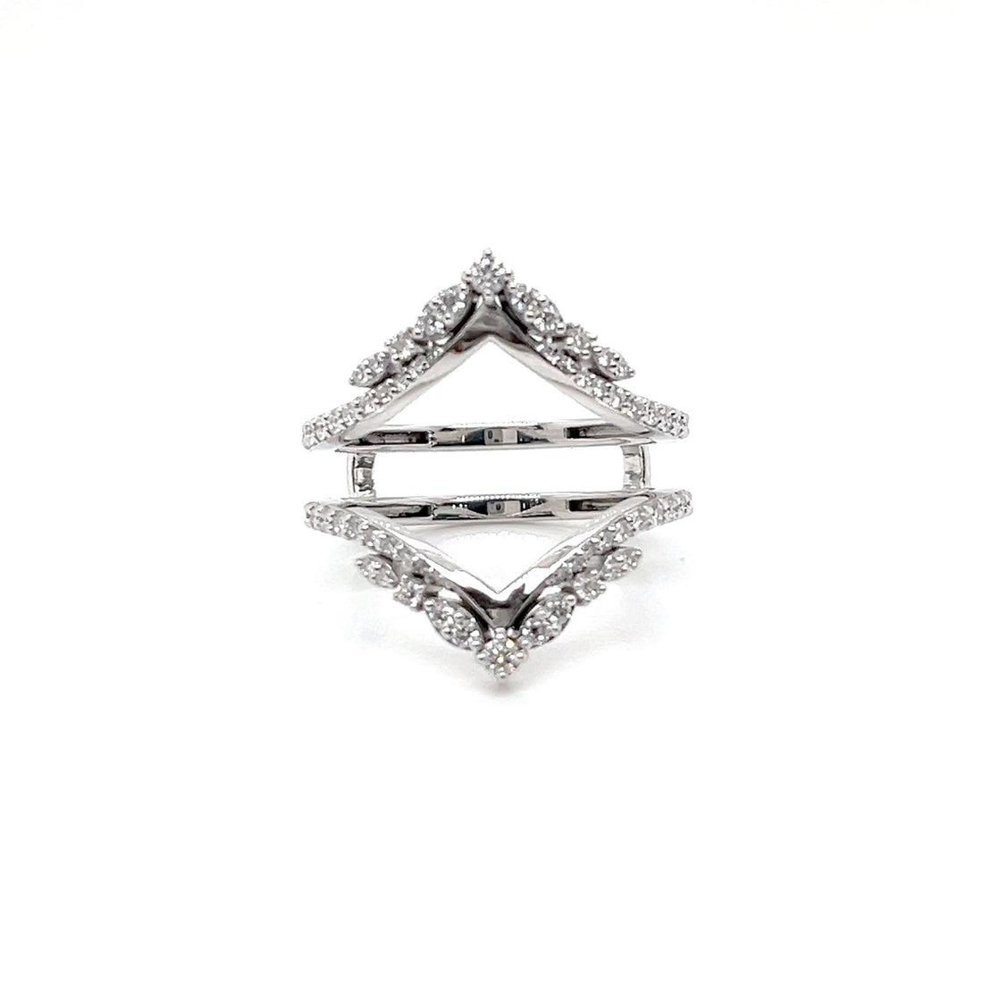 Chevron laurel ring enhancer with brilliant stones, front view