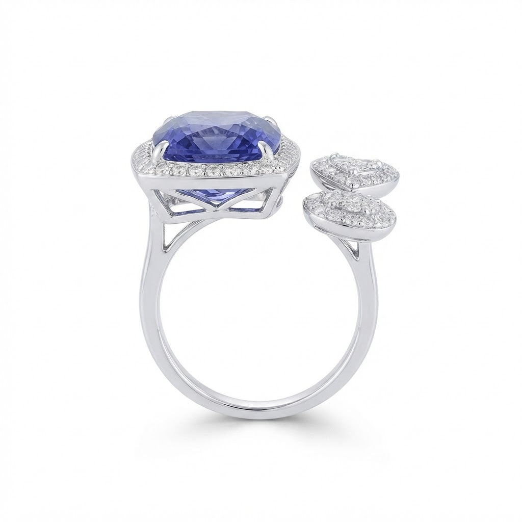 Side profile of the Midnight Promise open ring showing the setting and open band