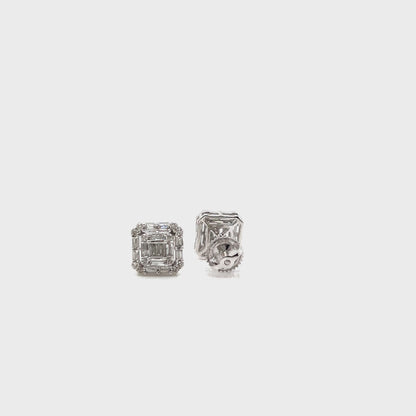 14K Gold Square Shaped Screwback Earrings With Natural Diamonds 0.66ct  - SE21840-1