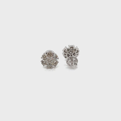 14K Gold & White Gold Flower Shaped Round Natural Diamonds Earrings - SE14418