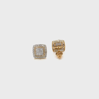 14K Two Gold Square Shaped Screw Back Earrings With Natural Diamonds 0.62ct  - ER00191