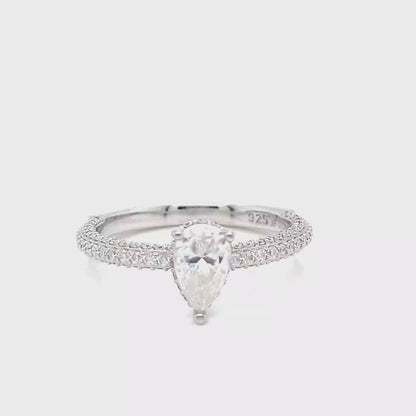 Pear Shaped Cubic Zirconia 925 Silver Engagement Ring - C100149