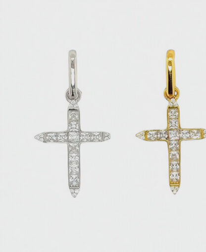 Shine Cubic Zirconia Open Close Bail 1" Cross Pendant Charm - C415889