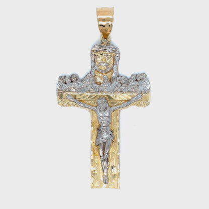 Crucifix 14k Gold Two Tone Jesus Cross Pendant 3" Charm