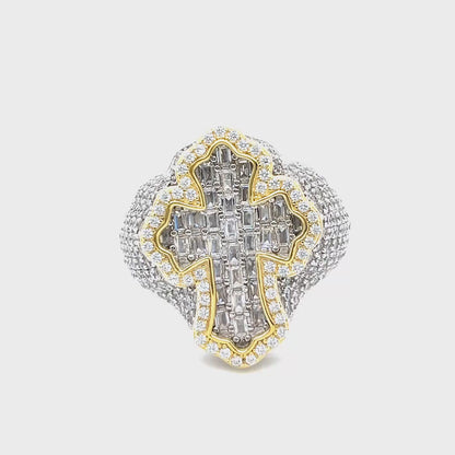 925 Sterling Silver Cubic Zirconia Cross Ring - C106279