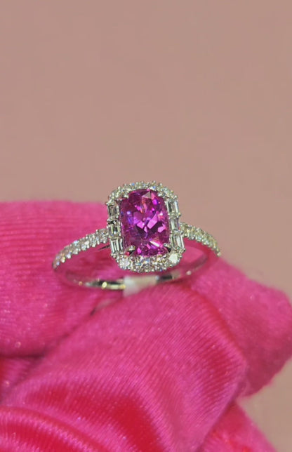 18k White Gold Pink Sapphire Cushion Natural Diamond Engagement Ring 52039