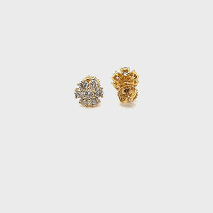 14K Gold & White Gold Flower Shaped Round Natural Diamonds Earrings - SE14418