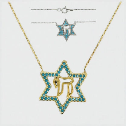 Sterling Chai Blue Turquoise Zirconia 18" Necklaces - C50219