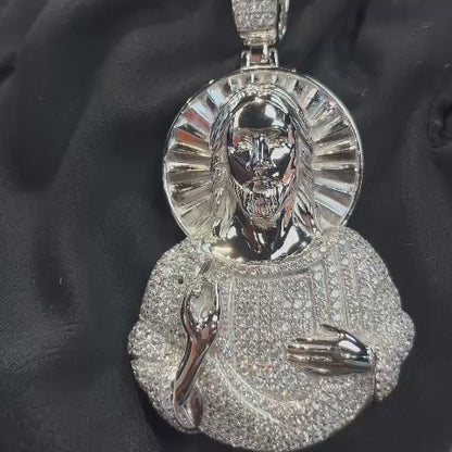 Religious 3.3" Round Cubic Zirconia Christ Jesus Pendant Charm - C400129