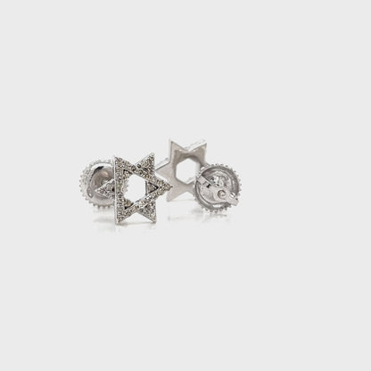 14K Gold Star Of David Shaped Screwback Earrings With Natural Diamonds 0.24ct  -  SE14100