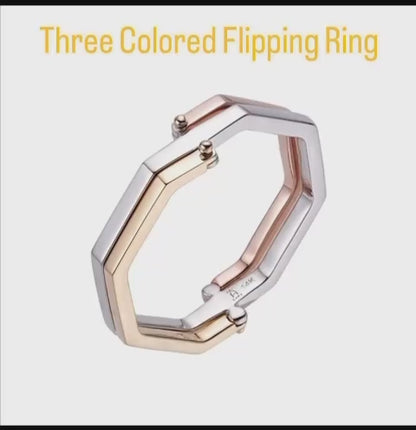 14K Gold Plain Flipping Three Toned Ring - G1029359