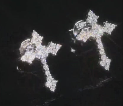 Iced Out Cubic Zirconia 925 Sterling Silver Cross Earrings - C200019