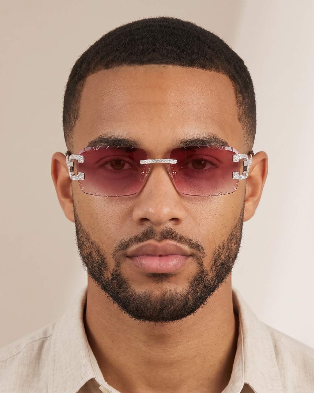 Rimless Sunglasses Metal Red Lens