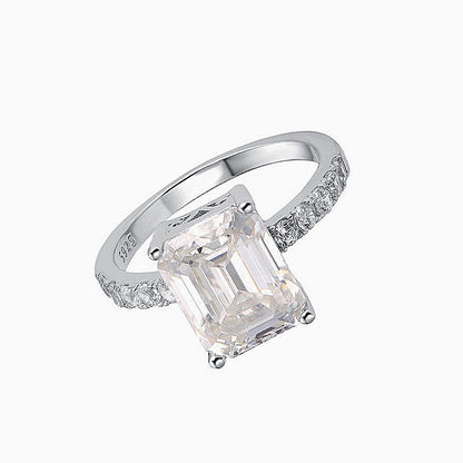 Engagement Emerald Cut Shaped 2.39CT Moissanite 925 Silver Ring - M100189