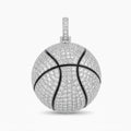 The MVP Pendant, iced 3D basketball pendant with black seam lines, front view