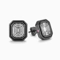 Men's black octagon stud earrings with illusion emerald-cut stones and a hidden pink side stone