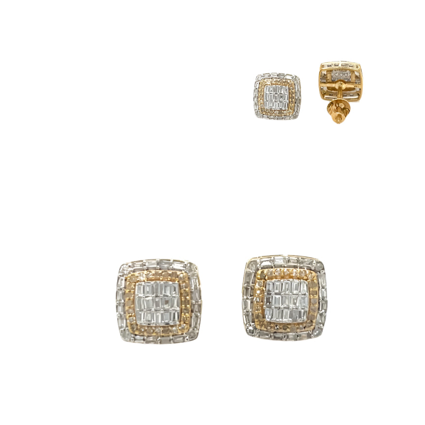 14K Two Gold Square Shaped Screw Back Earrings With Natural Diamonds 0.62ct  - ER00191