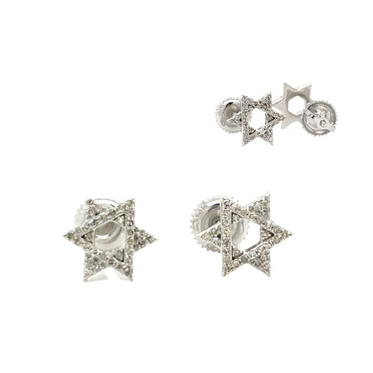 14K Gold Star Of David Shaped Screwback Earrings With Natural Diamonds 0.24ct  -  SE14100