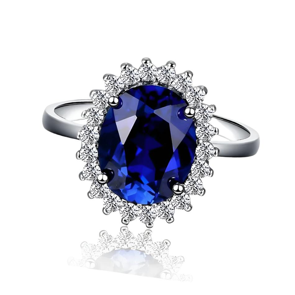 14k White Gold Princess Diana Oval Blue Diamond Engagement Prong Setting Women Ring 38208