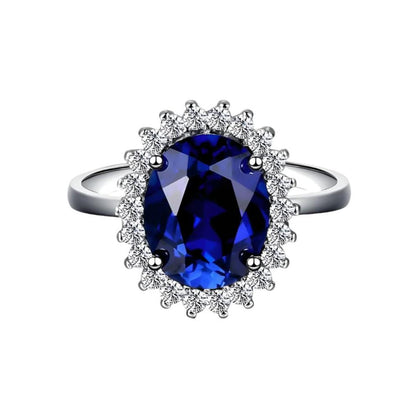 14k White Gold Princess Diana Oval Blue Diamond Engagement Prong Setting Women Ring 38208