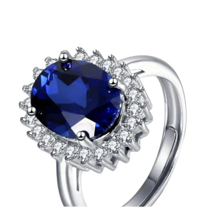 14k White Gold Princess Diana Oval Blue Diamond Engagement Prong Setting Women Ring 38208