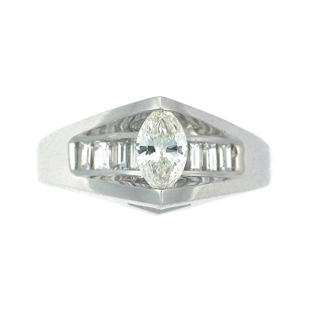 14K White Gold Oval Mountain Center Natural Diamonds Engagement Ring - 28717