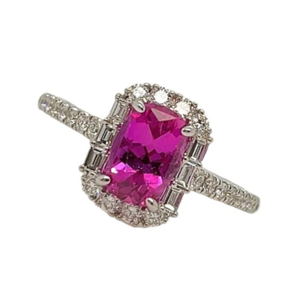 18k White Gold Pink Sapphire Cushion Natural Diamond Engagement Ring 52039