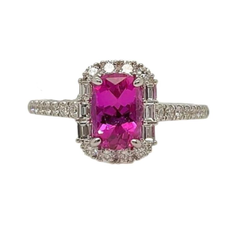 18k White Gold Pink Sapphire Cushion Natural Diamond Engagement Ring 52039