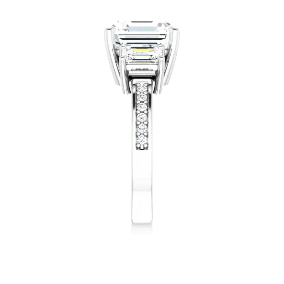 18k White Gold Three Natural Diamond Cushion and Emerald Cut Diamond Engagement Ring - 52638