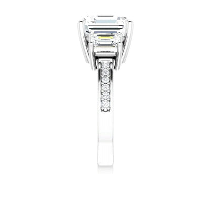 18k White Gold Three Natural Diamond Cushion and Emerald Cut Diamond Engagement Ring - 52638