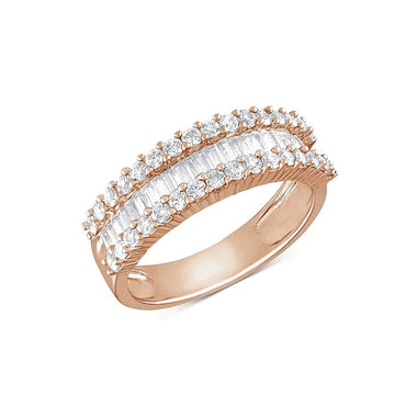 14K Rose Gold Baguette Cut Round Diamonds Band RING