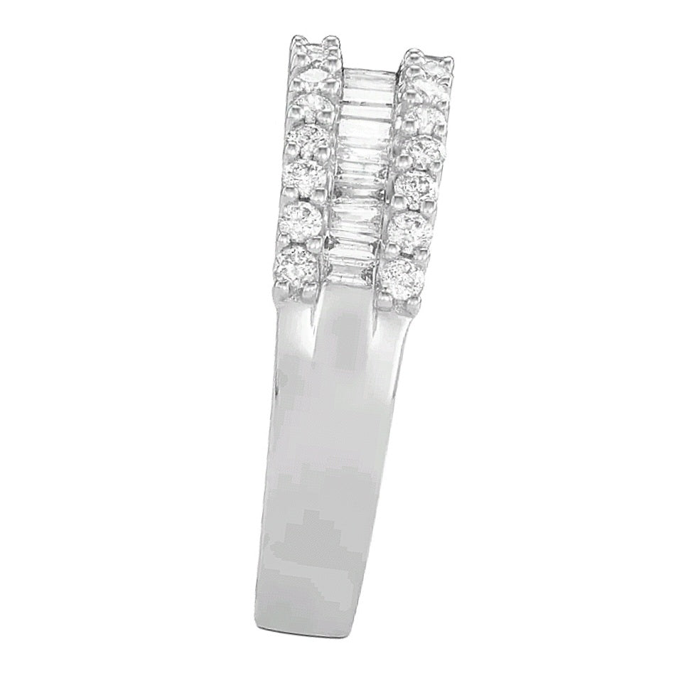 14K White Gold Baguette Cut & Round Natural Diamonds Band RING - 50365