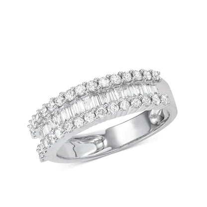 14K White Gold Baguette Cut & Round Natural Diamonds Band RING - 50365