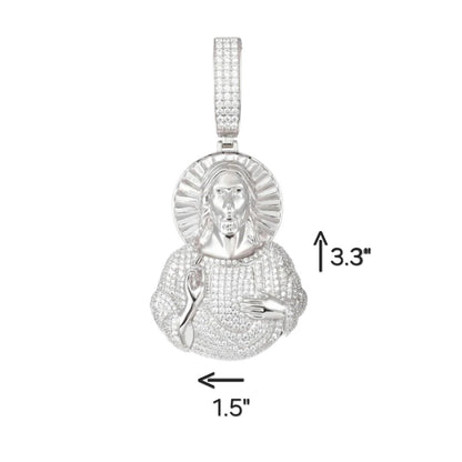 Religious 3.3" Round Cubic Zirconia Christ Jesus Pendant Charm - C400129