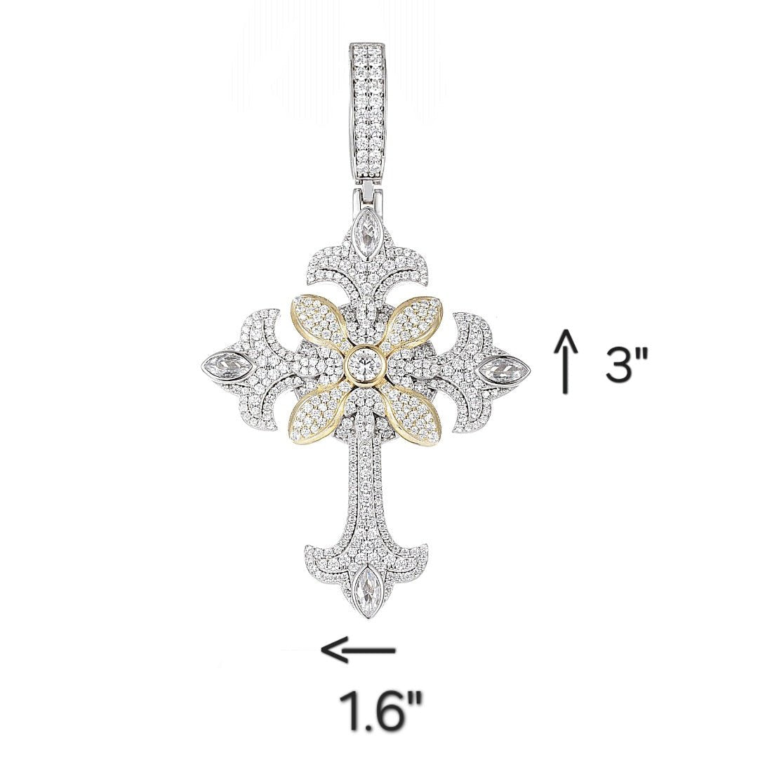 Religious Round Cubic Zirconia Flared Cross Pendant Charm - C400139