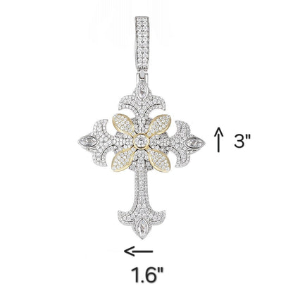 Religious Round Cubic Zirconia Flared Cross Pendant Charm - C400139