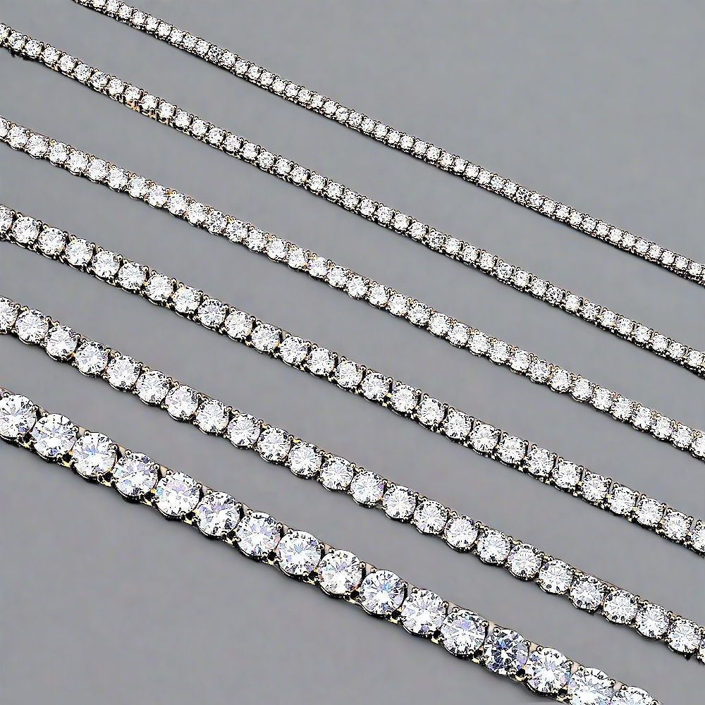 Round Cubic Zirconia Sterling Silver 3/4/5mm Tennis Chains Necklaces