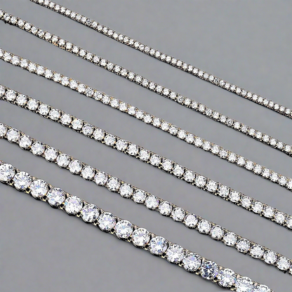 Round Cubic Zirconia Sterling Silver 3/4/5mm Tennis Chains Necklaces