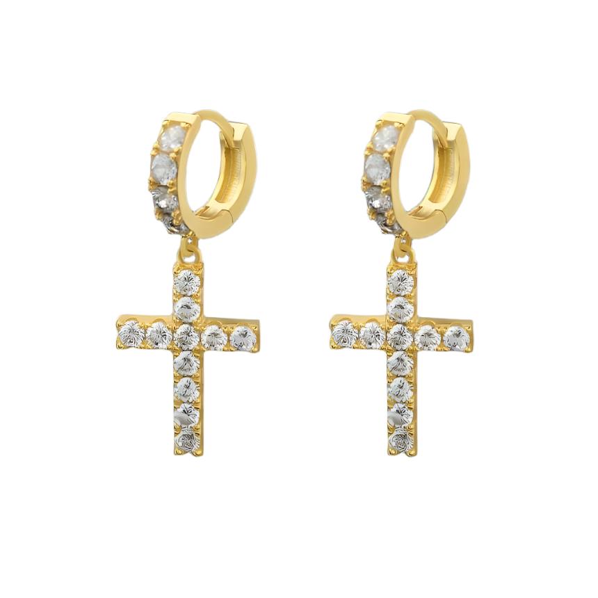 Tennis Dazzling Divine Cross Drop Huggie Hoop Earrings - C203129