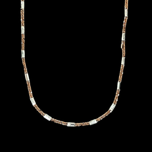 Collar de cadena italiana con barra retorcida, calibre 030 macizo, 1,8 mm, acabado en oro rosa de 14 quilates, pulido sobre plata de ley, de 40,6 a 55,8 cm