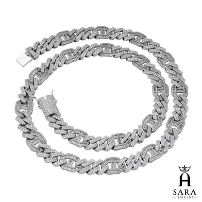 Cuban Link Silver-Gold Iced Baguette & Round Stones Chain Chunky Choker Necklace